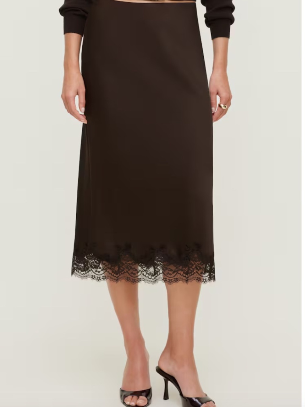 Dynamite Lace Satin Midi Skirt- in BLACK